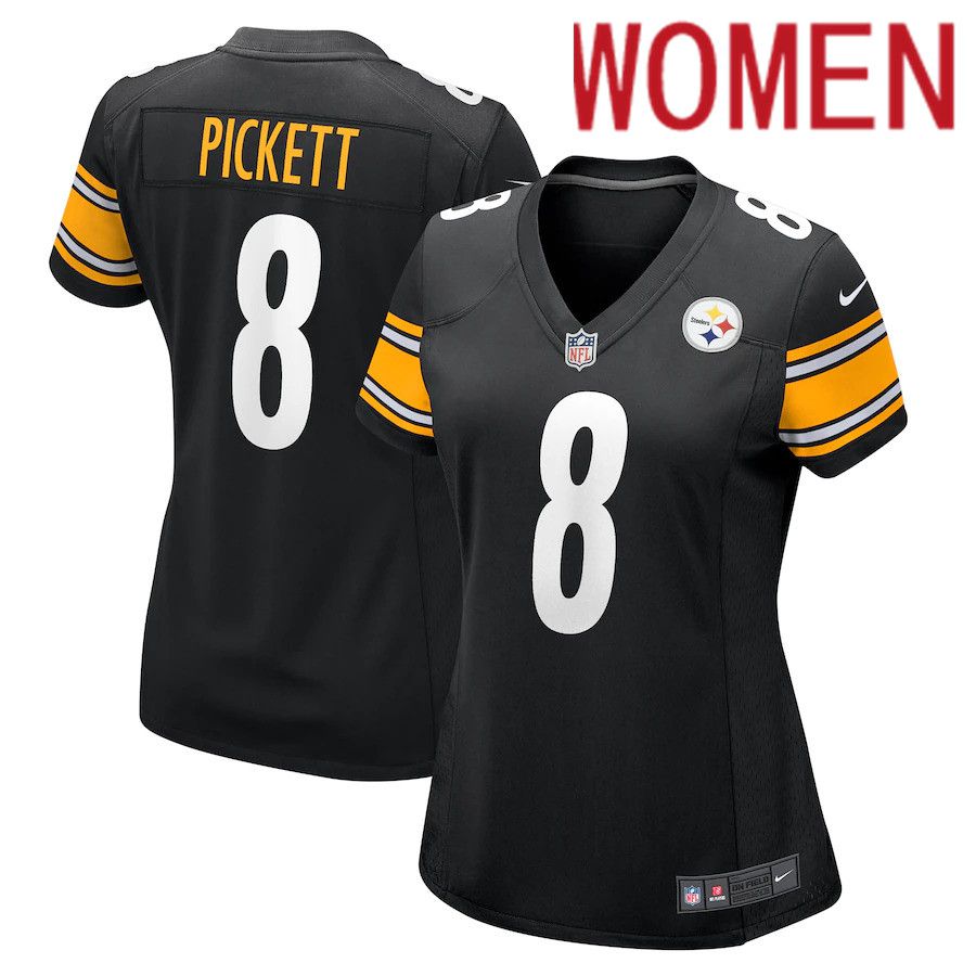Women Pittsburgh Steelers #8 Kenny Pickett Nike Black 2022 NFL Draft First Round Pick Game Jersey->women nfl jersey->Women Jersey